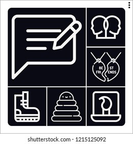 Set of 6 woman outline icons such as feedback, laptop, best friends, relationship, rings