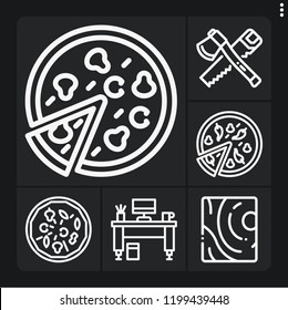 Set of 6 wooden outline icons such as wood, carpentry, pizza