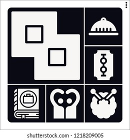 Set of 6 work filled icons such as helmet, merge, manual, people, blade