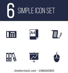 Set of 6 work icons set. Collection of page, show, document case and other elements.