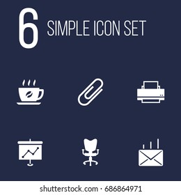 Set Of 6 Work Icons Set.Collection Of Clip, Mail, Printer And Other Elements.