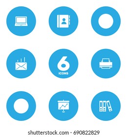 Set Of 6 Work Icons Set.Collection Of Presentation, Laptop, Mail And Other Elements.