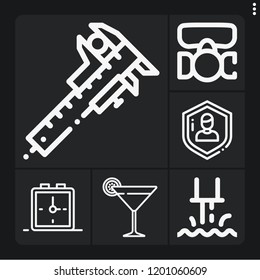 Set of 6 work outline icons such as respirator, industry, protect, caliper, cocktail