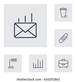 Set Of 6 Work Outline Icons Set.Collection Of Fastener Paper, Post, Portfolio And Other Elements.