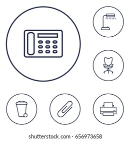 Set Of 6 Work Outline Icons Set.Collection Of Contacts, Reading-Lamp, Recycle Bin And Other Elements.