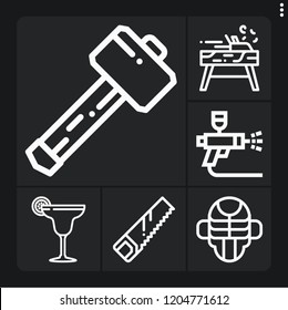 Set of 6 worker outline icons such as saw, cocktail, hammer, carpenter, car painting