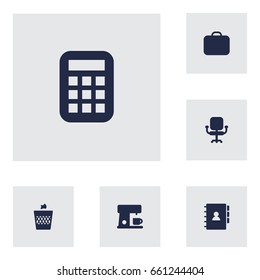 Set Of 6 Workspace Icons Set.Collection Of Book, Urn, Case And Other Elements.