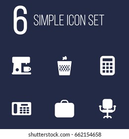 Set Of 6 Workspace Icons Set.Collection Of Airchair, Case, Phone And Other Elements.