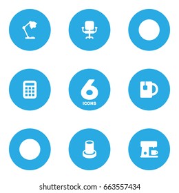 Set Of 6 Workspace Icons Set.Collection Of Stand , Airchair , Espresso Elements.