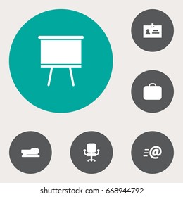 Set Of 6 Workspace Icons Set.Collection Of Sew, Case, Blackboard And Other Elements.
