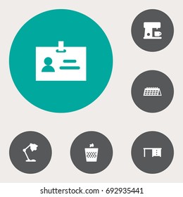 Set Of 6 Workspace Icons Set.Collection Of Date, Illuminator, Desktop And Other Elements.