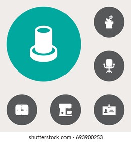 Set Of 6 Workspace Icons Set.Collection Of Flower, Time, Data And Other Elements.