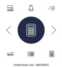 Set Of 6 Workspace Outline Icons Set.Collection Of Calculator, Pencil, Email And Other Elements.