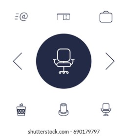 Set Of 6 Workspace Outline Icons Set.Collection Of Briefcase, Wastebasket, Chair And Other Elements.