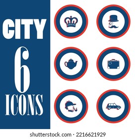 set of 6 world landmarks and monuments icons.