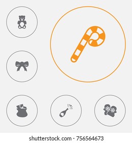 Set Of 6 Year Icons Set.Collection Of Decoration, Fizz, Lollipop And Other Elements.