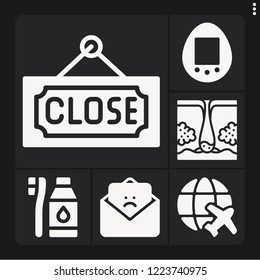 Set of 6 young filled icons such as dermis, close, feedback, tamagotchi, flight