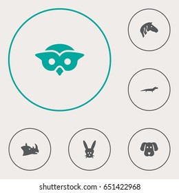 Set Of 6 Zoo Icons Set.Collection Of Rhinoceros, Bunny, Hound And Other Elements.