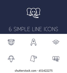 Set Of 6 Zoo Outline Icons Set.Collection Of Eagle, Monkey, Sheep And Other Elements.