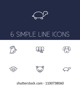 Set of 6 zoology icons line style set. Collection of rooster, night fowl, swine and other elements.