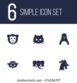 Set Of 6 Zoology Icons Set.Collection Of Trunked Animal, Diver, Rooster And Other Elements.