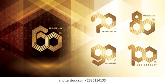 Diseño del logo de 60 a 100 años, celebración del aniversario 60 a 100 años. Resumen Hexagon Infinity Múltiples líneas, logotipo de 60,70,80,100 años para el evento. Número Hex Geométrico Polígono