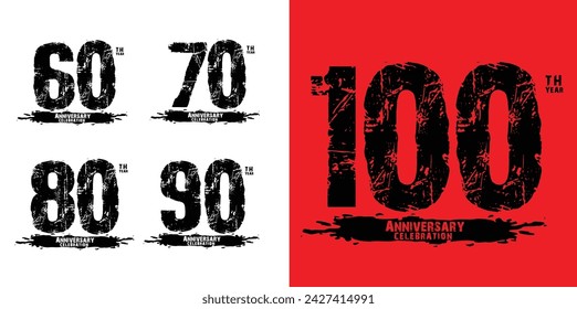 Set of 60 to 100 years Anniversary logotype design, 60, 70, 80, 90, 100 number design, anniversary template, anniversary vector design elements for invitation card, poster, flyer, Black color vector
