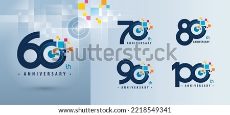Set of 60 to 100 years Anniversary logotype design, Sixty to Hundred years Celebrate Anniversary Logo multiple Pixel for celebration event, invitation, 60, 70, 80, 90, 100, Eye Pixel, Target Sign logo