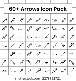 Set of 60+ arrows icon pack on white background. Vector isolated elements