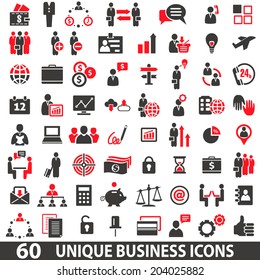 Set of 60 business icons in two colors red and dark grey
