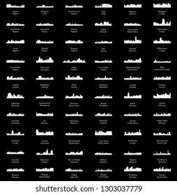 Set of 60 City Silhouettes from Africa ( Fez, Lusaka, East London, Lome, Togo, Kigali, Port Harcourt, Zanzibar, Meknes, Khartoum, Tunis, Marrakech, Morocco, South Africa, Johannesburg )