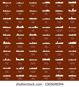 Set of 60 City Silhouettes from Africa ( Fez, Lusaka, East London, Lome, Togo, Kigali, Port Harcourt, Zanzibar, Meknes, Khartoum, Tunis, Marrakech, Morocco, South Africa, Johannesburg )