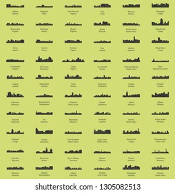 Set of 60 City Silhouettes from Africa ( Fez, Lusaka, East London, Lome, Togo, Kigali, Port Harcourt, Zanzibar, Meknes, Khartoum, Tunis, Marrakech, Morocco, South Africa, Johannesburg )