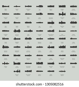 Set of 60 City Silhouettes from Africa ( Fez, Lusaka, East London, Lome, Togo, Kigali, Port Harcourt, Zanzibar, Meknes, Khartoum, Tunis, Marrakech, Morocco, South Africa, Johannesburg )
