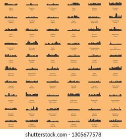 Set of 60 City Silhouettes from Africa ( Fez, Lusaka, East London, Lome, Togo, Kigali, Port Harcourt, Zanzibar, Meknes, Khartoum, Tunis, Marrakech, Morocco, South Africa, Johannesburg )