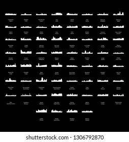 Set of 60 City Silhouettes from Africa ( Fez, Lusaka, East London, Lome, Togo, Kigali, Port Harcourt, Zanzibar, Meknes, Khartoum, Tunis, Marrakech, Morocco, South Africa, Johannesburg )