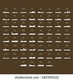 Set of 60 City Silhouettes from Africa ( Fez, Lusaka, East London, Lome, Togo, Kigali, Port Harcourt, Zanzibar, Meknes, Khartoum, Tunis, Marrakech, Morocco, South Africa, Johannesburg )