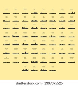 Set of 60 City Silhouettes from Africa ( Fez, Lusaka, East London, Lome, Togo, Kigali, Port Harcourt, Zanzibar, Meknes, Khartoum, Tunis, Marrakech, Morocco, South Africa, Johannesburg )