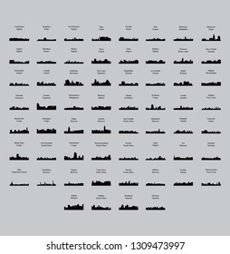 Set of 60 City Silhouettes from Africa ( Fez, Lusaka, East London, Lome, Togo, Kigali, Port Harcourt, Zanzibar, Meknes, Khartoum, Tunis, Marrakech, Morocco, South Africa, Johannesburg )