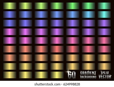 Set of 60 colored gradients, swatches collection. Different gradation design. Soft bright color gradients