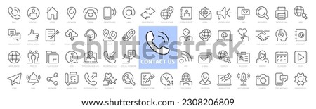 Set of 60 Contact Us web icons in line style. Web and mobile icon. Chat, support, message, phone. Vector Illustrations