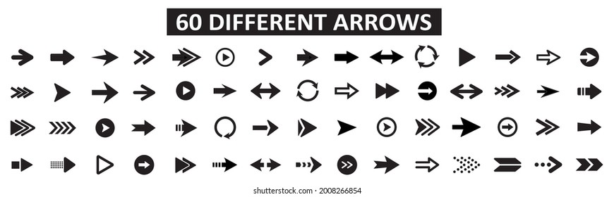 Set of 60 different arrows. Arrows. Arrow icon. Vector illustration.