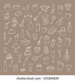 Set of 60 icons of different types of cookware