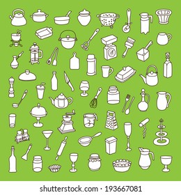 Set of 60 icons of different types of cookware
