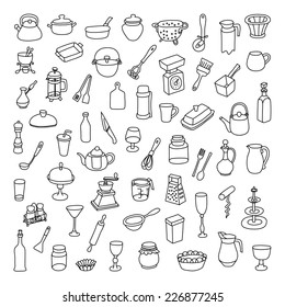 Set of 60 icons of different types of cookware
