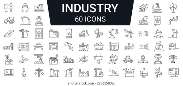 Set  60 industial  Construction   Power Industry   line icons  Editable stroke  Vector illustration