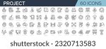 Set of 60 line icons related to project, startup, management, business. Editable stroke. Outline icon collection. Vector illustration