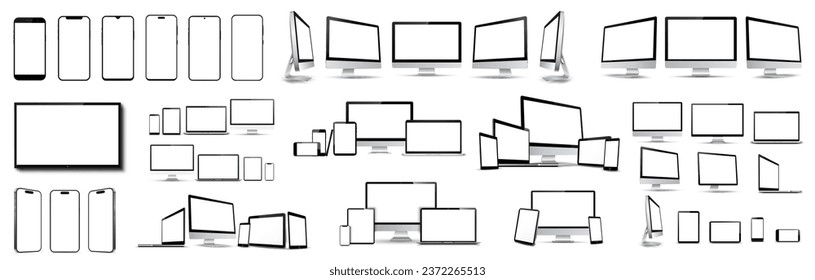 Set of 60 mockups fore technology devices with empty display - vector