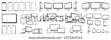 Set of 60 mockups fore technology devices with empty display - vector