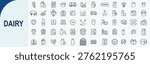 Set of 60 Modern Outline Dairy Icons and Milk Production Illustrations for Dairy Farming Healthy Nutrition and Food Industry Design